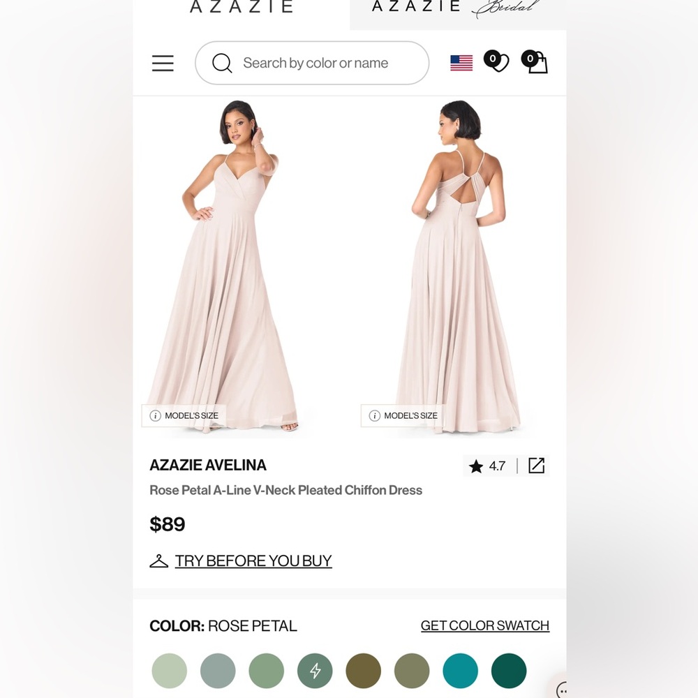 Azazie bridesmaid dress in Rose Petal. Size A16
